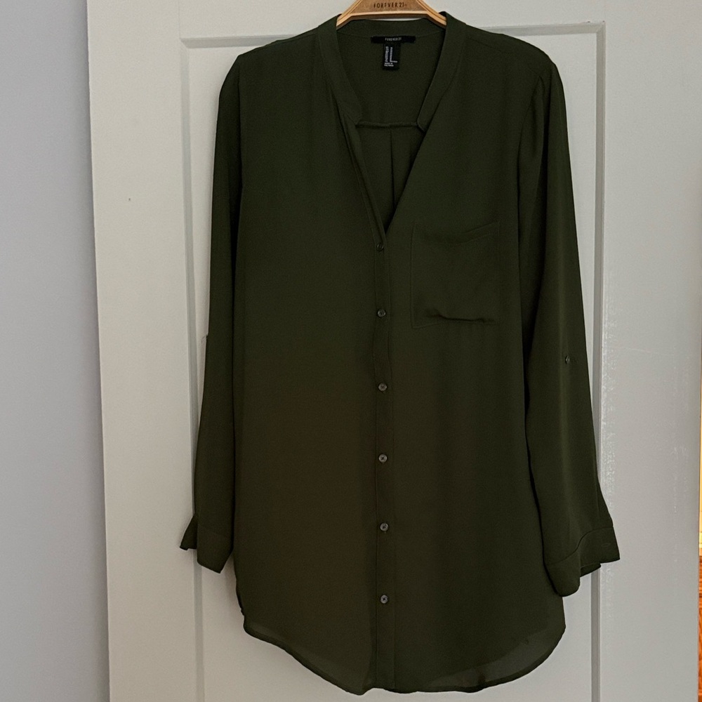 Forever 21 Dark Green Casual Button-Down Shirt